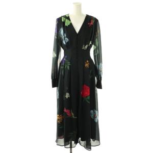 2WAY AMANDA DRESS ワンピース 花柄 シアー Vネック S チャコール マルチカラー /CX