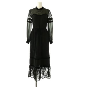 SHEER LACE DRESS ワンピース ロング レース 長袖 ブラック /HK OS