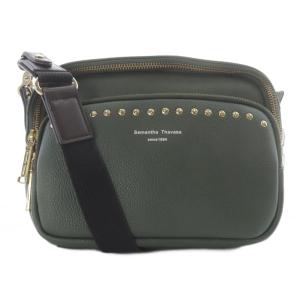 フェイクレザー スタッズ スクエア ショルダーバッグ ロゴ カーキ 緑 グリーン /SR