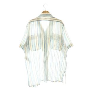 STELLA McCARTNEY ストライプ オープンカラーシャツ 半袖 40 オフホワイト ライトブルー 496844 /DF OS