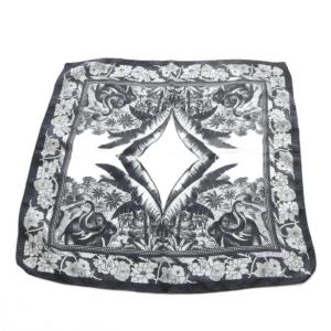 スカーフ ボタニカル シルク ブラック ホワイト /YO20