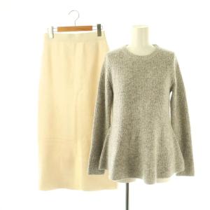 24AW カラーミックスペプラムニットセットアップ セーター タイトスカート S ライトブラウンミックス