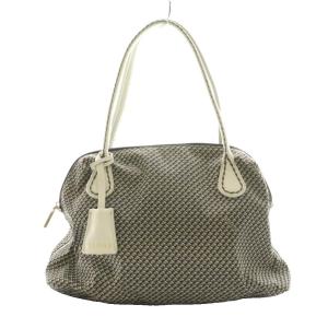 VISONA 総柄 ナイロン ハンドバッグ 茶 ブラウン 白 ホワイト /SS OS