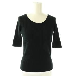 コットンリブクルーネックショート カットソー 五分袖 ブラック /HK OS