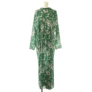 フラワー柄ワンピース ロング 長袖 38 グリーン /HK OS