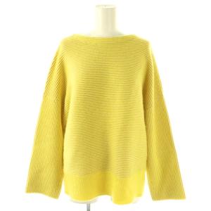 9G畦編みクルーネックニット セーター 長袖 カシミヤ混 イエロー /HK OS