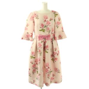 24年製 ローズプリントジャガードワンピース 五分袖 ロング 花柄 38 ピンク /NR OS SH