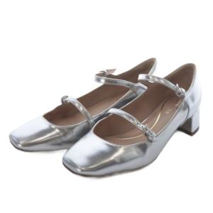 COLE HAAN パクストン メリージェーン パンプ パンプス ローヒール スクエアトゥ ストラップ レザー 6.5B シルバー色