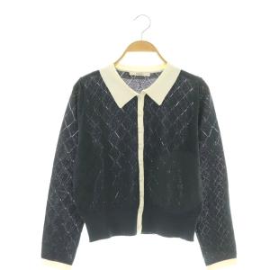 24SS プレイドパターンポロ カーディガン バイカラー 36 紺 白 /CX OS