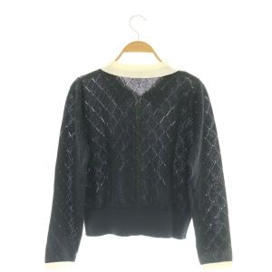 ANAYI 24SS プレイドパターンポロ カーディガン バイカラー 36 紺 白 /CX OS