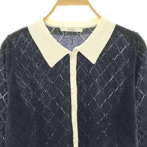 ANAYI 24SS プレイドパターンポロ カーディガン バイカラー 36 紺 白 /CX OS