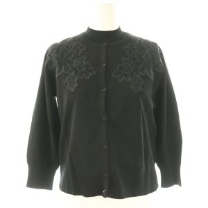 フラワー刺繍 アンサンブル カーディガン ニット カットソー 長袖 ノースリーブ 36 黒 /NR OS