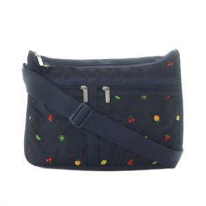 クロスボディ ショルダーバッグ ネイビー ナイロン フルーツ柄 果物柄 総柄 刺繍 /RI OS