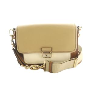 ショルダーバッグ レザー フラップ ベージュ 茶 白 /MI OS