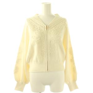 コード刺繍ニットカーディガン ジップアップ 36 アイボリー /DO OS