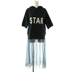 チュール付きパーカーワンピース ドッキング シアー 38 ダークネイビー ホワイト /ES OS