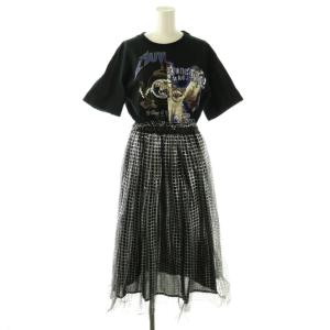 ロックTコンビワンピース ロング 半袖 36 ブラック /HK OS