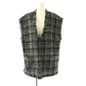 ツイードベストVネックプルオーバー ウール混 F 黒 /NR OS
