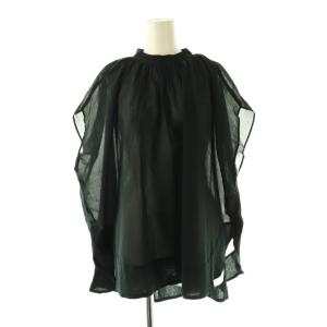 コットンシフォンギャザーコクーンマルブラウス フレンチスリーブ プルオーバー F 黒 /NR OS