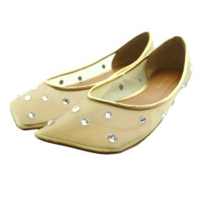 25SS リンダ ダイアモンド LINDA DIAMOND フラットシューズ 37.5 ベージュ ゴールドカラー