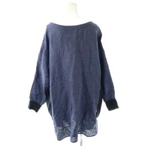 BEARDSLEY 長袖ブラウス シャツ チュニック丈 リネン F ネイビーブルー 濃紺 /ES OS