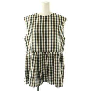 25SS ピコロールギンガムチェック ペプラムブラウス プルオーバー ノースリーブ 36 白 グレー 黒