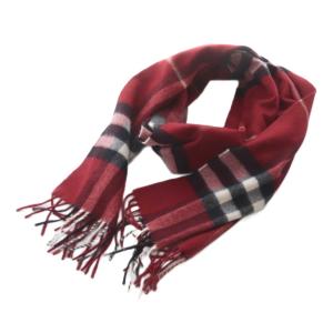 マフラー ノバチェック カシミヤ フリンジ レッド