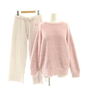 プルオーバー&パウダーリブロングパンツ ニット セーター 長袖 セットアップ ルームウェア  F ピンク