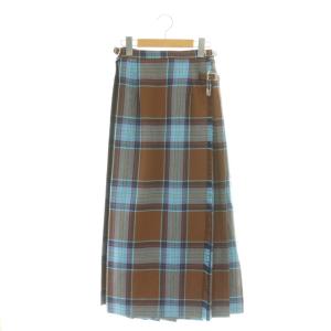 チェック バックプリーツ ロングスカート ラップスカート 9 茶 青 /CX OS