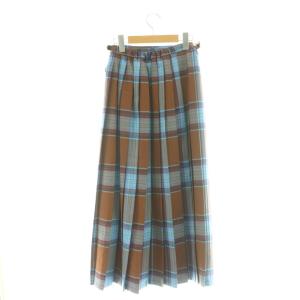 O'NEIL OF DUBLIN チェック バックプリーツ ロングスカート ラップスカート 9 茶 青 /CX OS