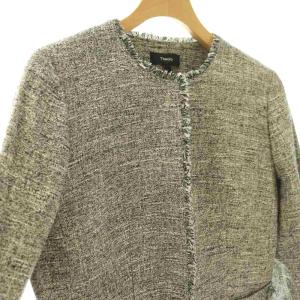 Theory STRETCH TWEED FEMININE SLIM JKT ジャケット ノーカラー ツイード 0 ブラック