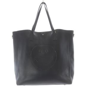 スマイル パンチングレザートートバッグ ハンドバッグ 黒 ブラック /SR