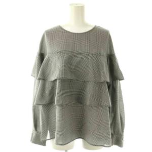 25AW TWハイツイストビエラフリルブラウス 長袖 38 ブラック オフホワイト /DO OS