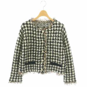 25AW ツイードニットジャケット ノーカラー 36 白 黒 /NR OS