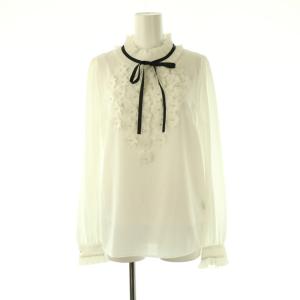 25AW フラワーシフォンブラウス 長袖 38 ホワイト ブラック /DO OS