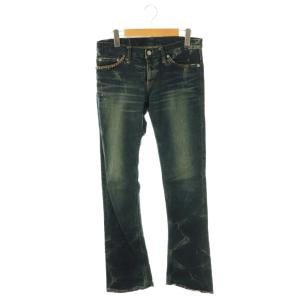 スタッズ ベルボトム デニムパンツ フレア S ブルー /HK OS