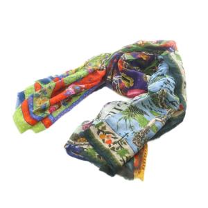 ストール 青  黄色 黄緑 プリント柄 総柄 コットン 総柄 /RI OS