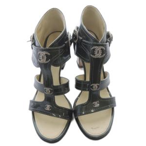CHANEL エナメル ココマーク サンダル 37.5 グレー