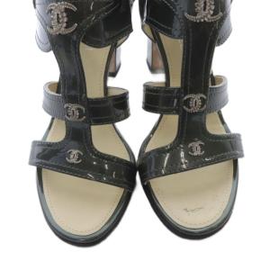 CHANEL エナメル ココマーク サンダル 37.5 グレー