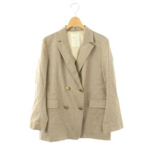 麻ストレッチダブルブレストジャケット テーラード 38 グレージュ /HK OS
