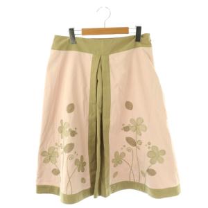 フラワーモチーフスカート ロング フレア 42 ピンク ベージュ モカ /DO OS