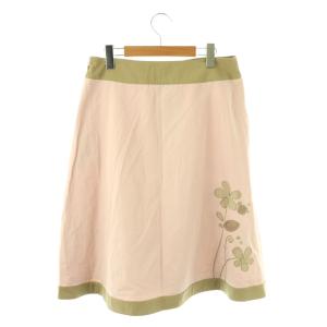 M'S GRACY フラワーモチーフスカート ロング フレア 42 ピンク ベージュ モカ /DO OS