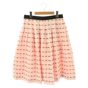 カメリアジップリボンモチーフタックスカート ロング フレア 42 ピンク ブラック ホワイト /DO OS