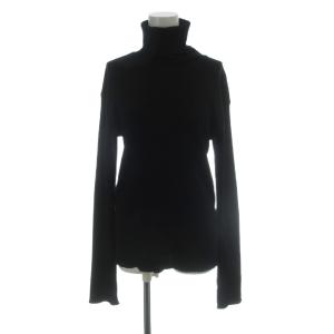 rib タートル ニット セーター ウール 黒 ブラック 長袖 /AB OS