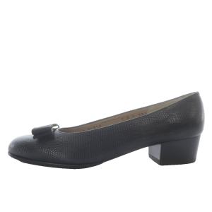 Salvatore Ferragamo パンプス ハイヒール ヴァラ リボンモチーフ リザード型押し レザー 7C ブラック /YO32