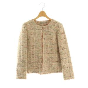 FANCY TWEED MELISA L ツイードジャケット ノーカラー 38 ベージュ /HK OS