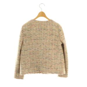 theory luxe FANCY TWEED MELISA L ツイードジャケット ノーカラー 38 ベージュ /HK OS