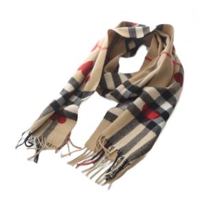 マフラー ノバチェック ハート柄 カシミヤ フリンジ ベージュ