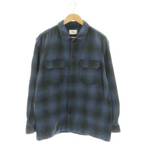 オンブレ チェック シャツ L ブルー ダークグレー
