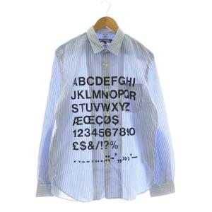 コムデギャルソン 綿ストライププリント×綿麻シャンブレーシャツ L ブルー ホワイト /DF OS